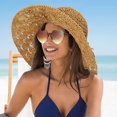 thumbnail image 6 of Women's Foldable Straw Sun Hat Wide Brim UPF 50+ Crochet Summer Floppy Beach Hat, 6 of 8