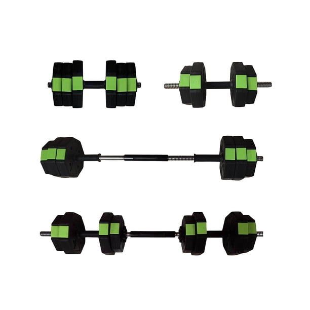 Juego 2 en 1 de mancuernas y barra ajustables 30 lb – Equipo de entrenamiento de fuerza – Mango antideslizante de hierro – Ideal para mujeres en casa – Color verde
