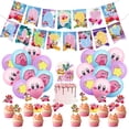thumbnail image 1 of Lindo Kirby superestrella fiesta desechable pancarta vajilla colgante bandera Kirby superestrella globos set decoración de pastel de cumpleaños, 1 of 5
