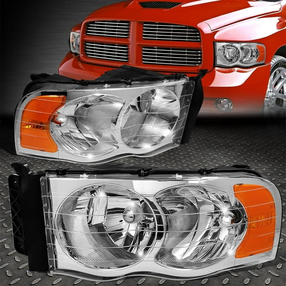 NUVISION for 02-05 Dodge Ram 1500 2500 3500 Chrome Housing Amber Corner Headlight Lamps