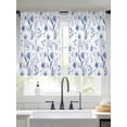 thumbnail image 3 of Elegant Blue Flowers Semi Sheer Curtains 45 Inch Length 2 Panels Set, Spring Floral Botanical Summer Sheer Kitchen Curtain Privacy Voile Window Curtain for Living Room Bedroom Rod Pocket Drapes, 3 of 7