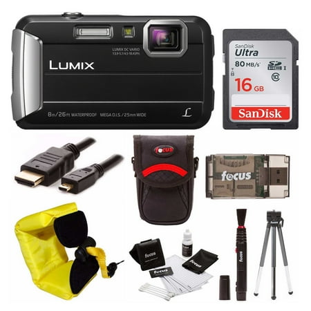 Panasonic Lumix DMC-TS30 Digital Camera (Black) with 16GB Accessory Bundle
