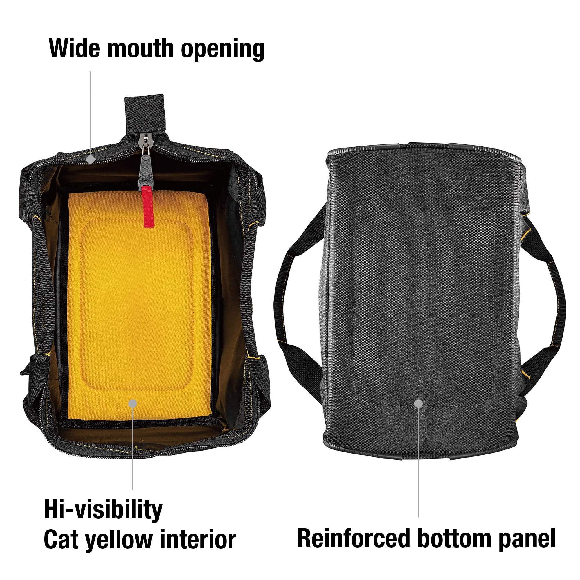 Cat 240042 Cat 240042 13 in. Widemouth Tool Bag High Visibility Interior 600D Polyester