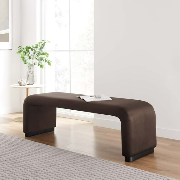 Modway Koda 60" Performance Velvet Waterfall Long Bench in Black Chocolate Brown