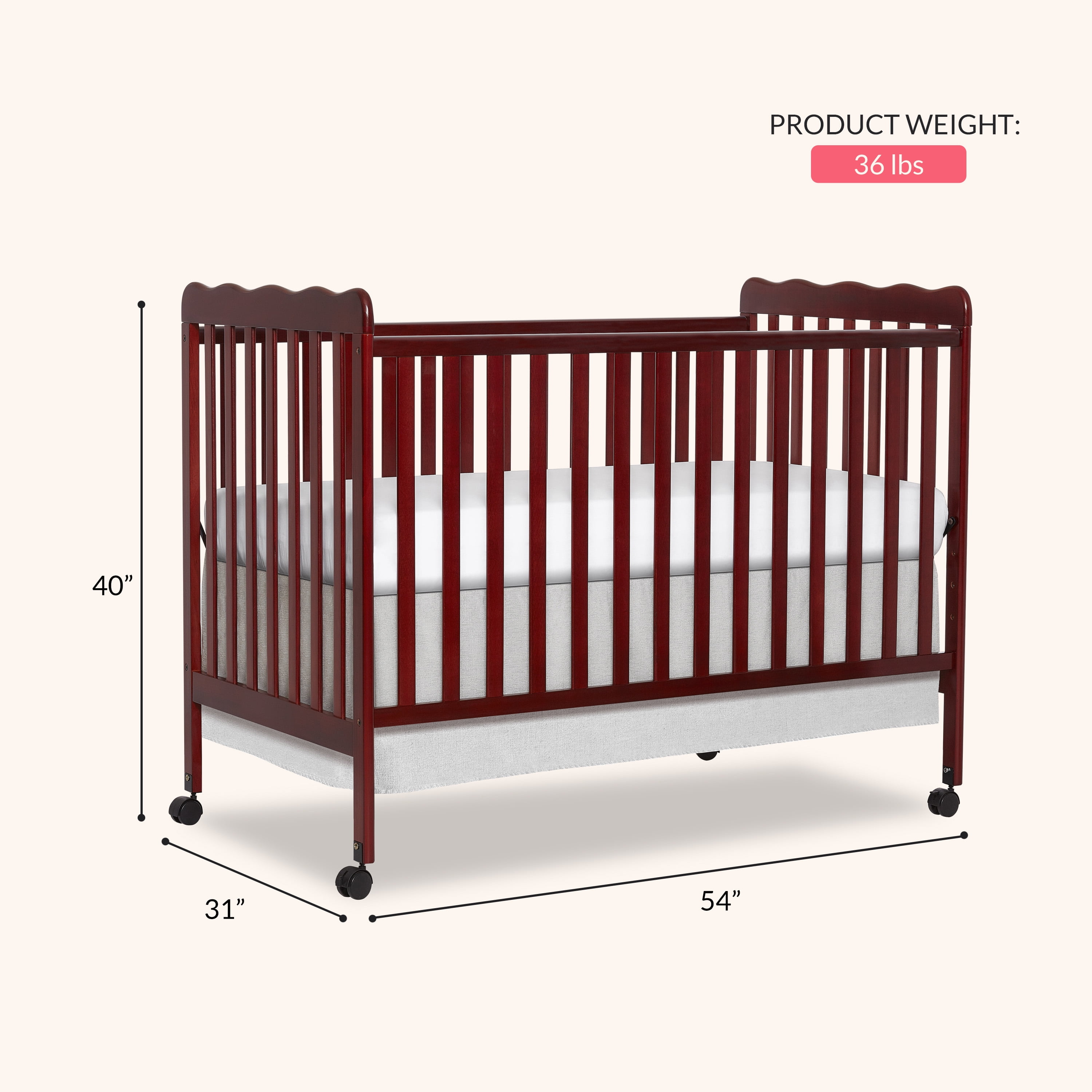 Dream On Me Carson Classic 3 In 1 Convertible Crib in Cherry