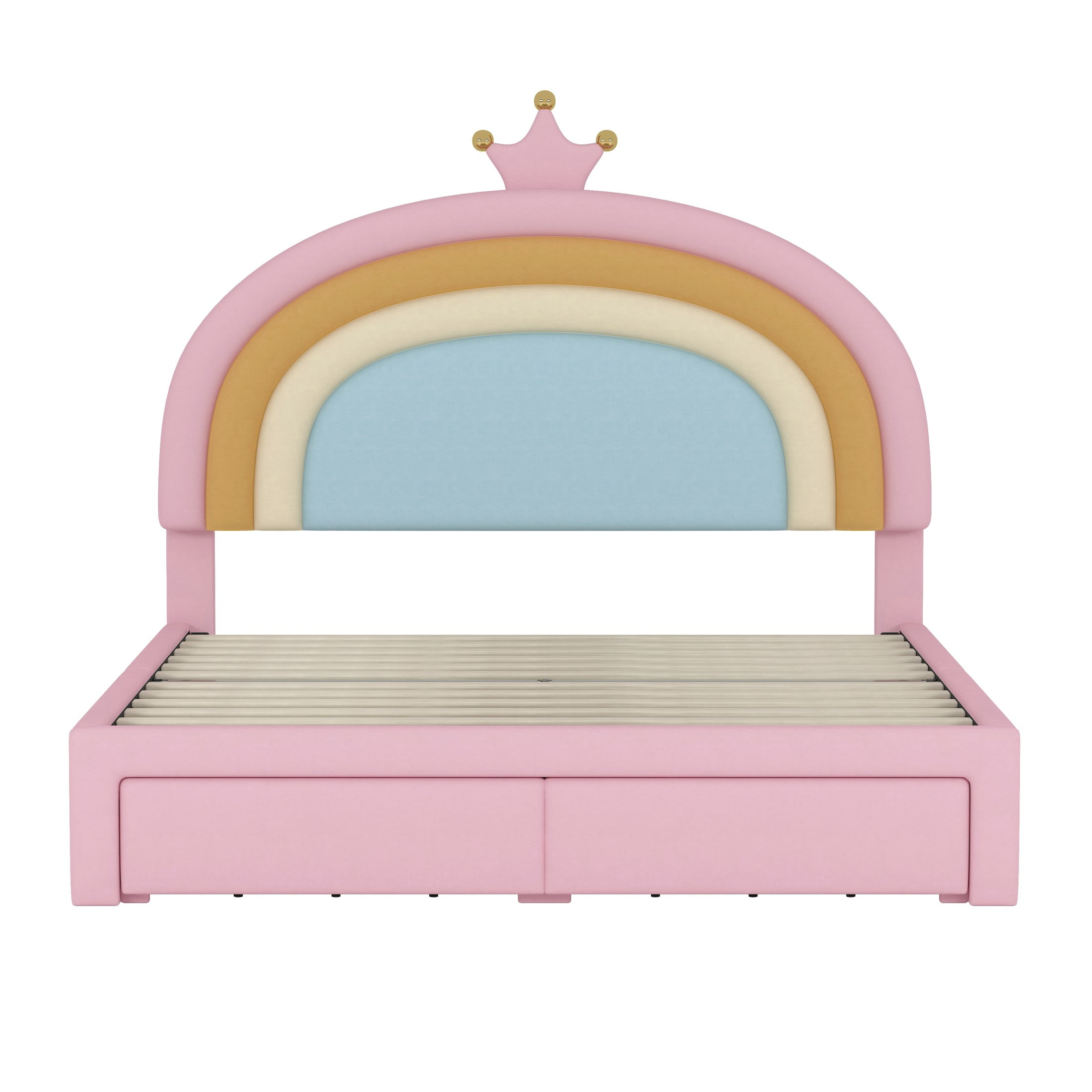 Aukfa Full Size Upholstered Rainbow Bed, Velvet Princess Platform Bed with Storage Drawers, Colorful