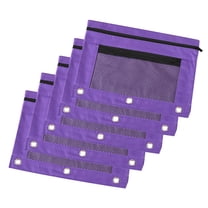 Pencil Pouch for 3 Ring Binder, 5 Pack Binder Pencil Pouch with Clear Window Pencil Bags with Zipper & Reinforced Grommets, Pencil Case for Binder Purple