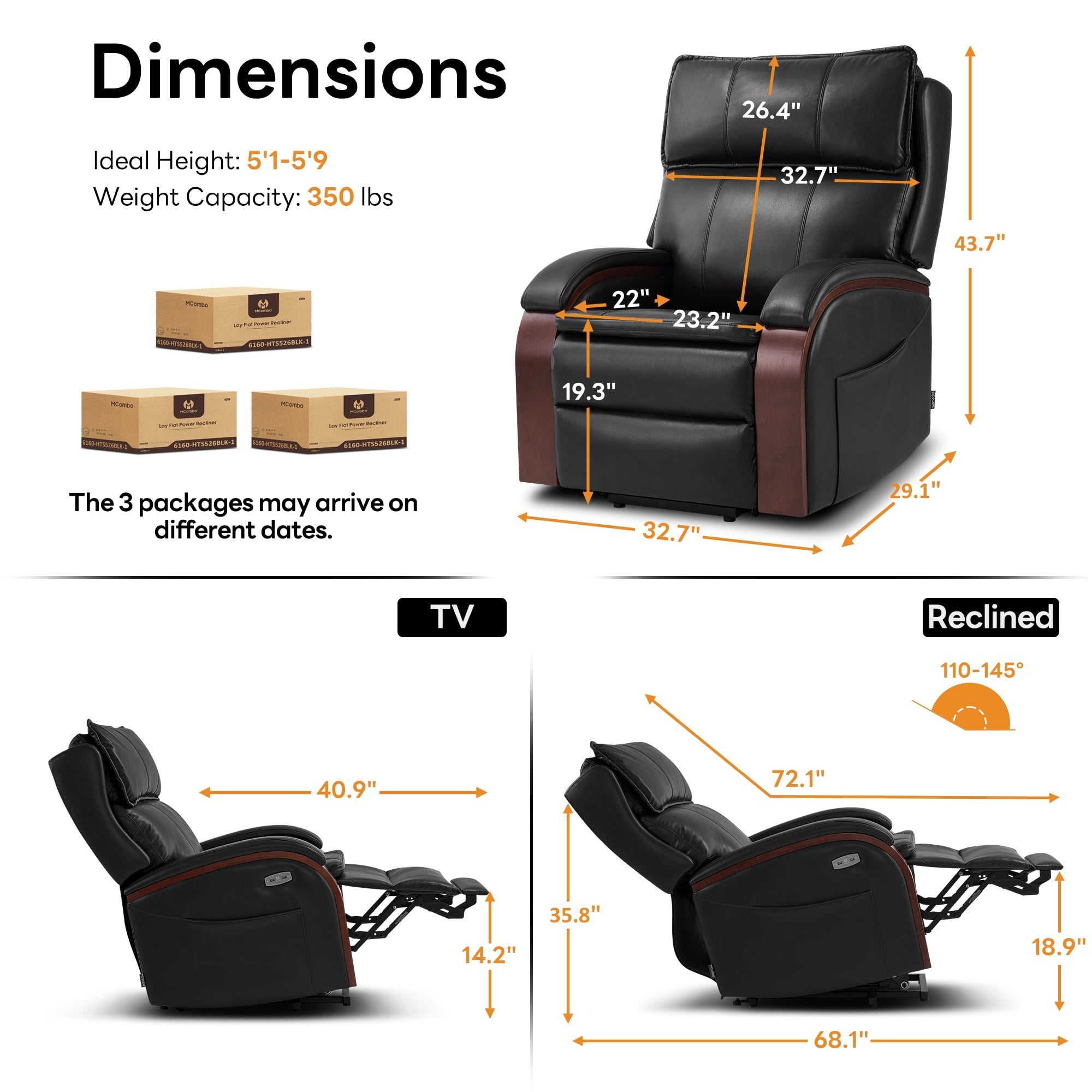 MCombo Power Lift Recliner Chair with Massage and Heat, Adjustable Headrest for Elderly, Solid Wood Armrest, Faux Leather, Dark Brown