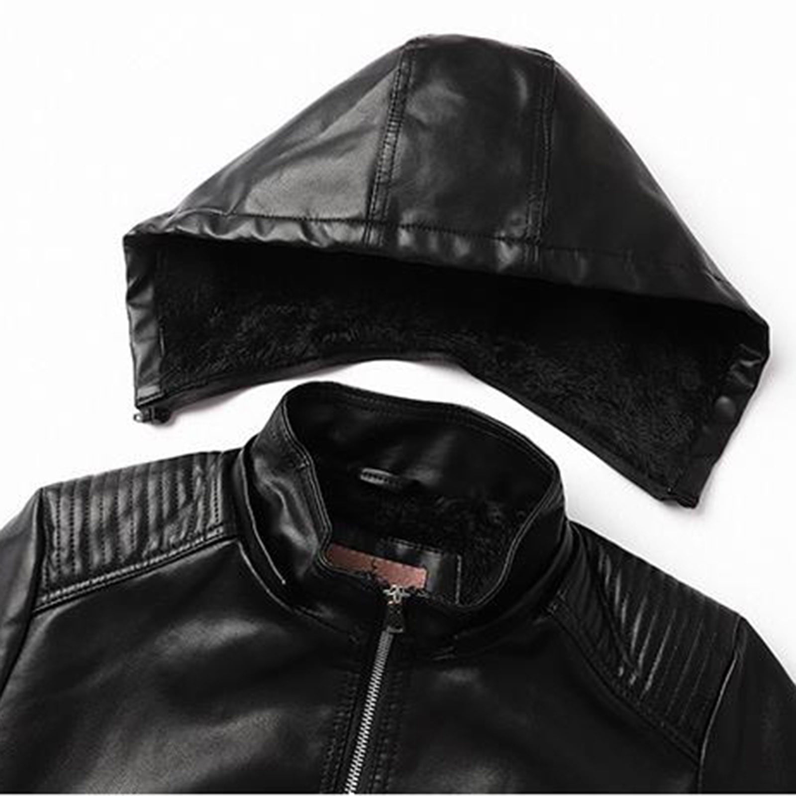 XFLWAM Women's Faux Leather Winter Coats Slim Fit Sherpa Fleece Lined Zip Up Warm Biker Jacket Outerwear with Hood