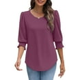 thumbnail image 6 of bbyeadc Red Blouses for Women Round Neck Smocked Cuff Ruched Shirts 3/4 Sleeve Dressy Casual Loose Basic Trendy Tops Summer Basic Business Tshirts Clothes, Wine L, 6 of 7