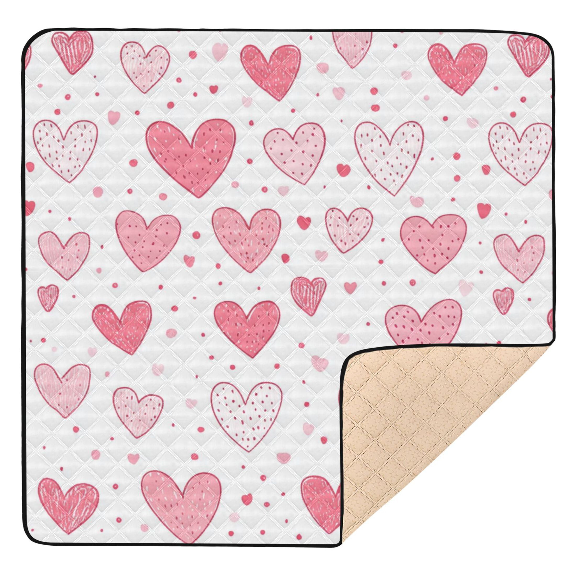 WOBOGO Valentine Day Pink Hearts Pattern Baby Playmats Extra Large Waterproof Rollable Activity Pads for Toddlers 50×50inch
