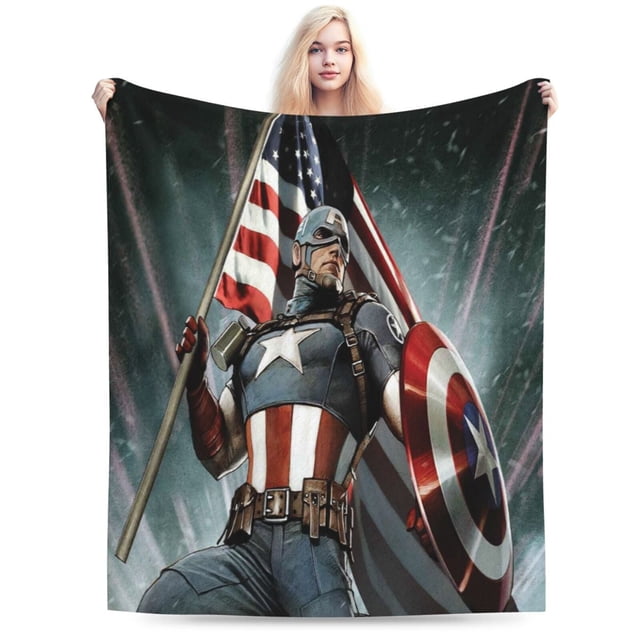 Manta del Capitán América, suave, acogedora, cálida y ligera, para sofá, cama, silla, camping, viajes, decoración, picnic, 50 x 40 pulgadas