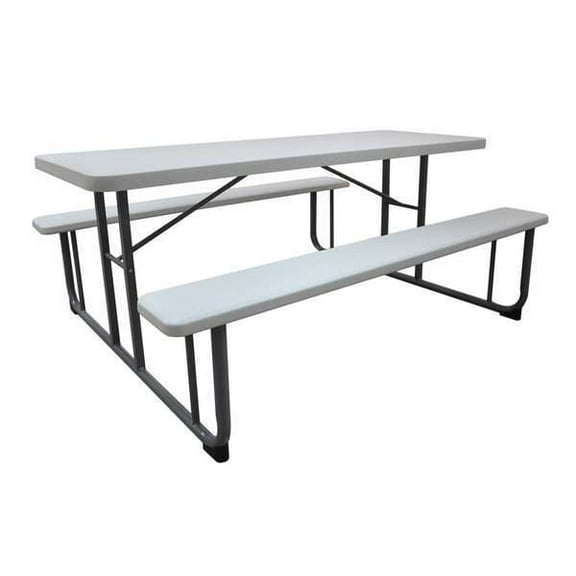 Rectangle Picnic Table, White, Plastic, 72-1/8 in L, 29 5/8 in H Overall Solid