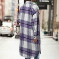 thumbnail image 4 of ASDFVBKG Womens Lightweight Long Plaid Jacket Button Down Casual Lapel Long Sleeve Jacket Dressy Loose Coats Fall Winter Hoodie Outerwear with Pockets Purple M, 4 of 4