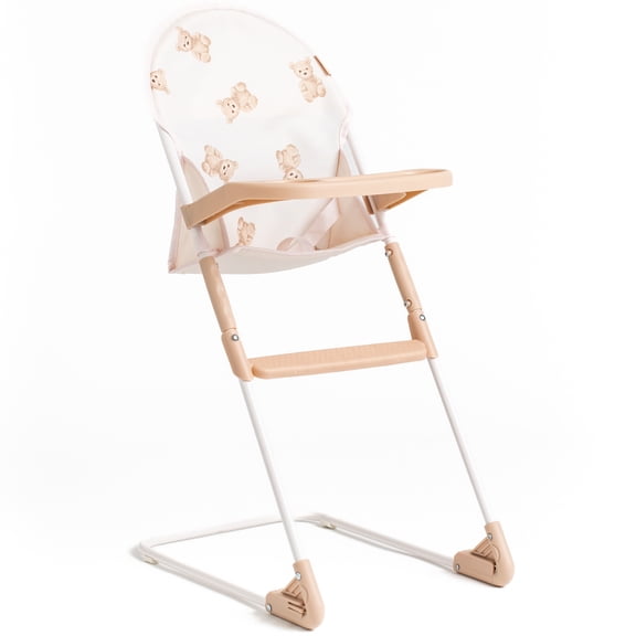 Roma Prams: Teddy Doll Highchair - Beige-Cream-Bear, Feeding Tray, Fabric Seat, Accessory For Dolls Up To 16.5", Easy Storage, Roleplay Toy, Kids 3 