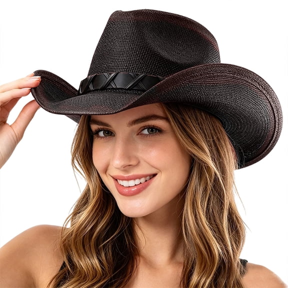 SRZYMJ Cowboy Hat,Cowgirl Hat,Western Cowboy Hats for Women/Mens/Straw Wide with Shapeable Brim Cowboy Hat for Womens
