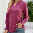 thumbnail image 2 of IROINNID Polyester Long Sleeve T Shirt for Women Comfy Fall Slot Neck Solid Color Sleeve Loose T-Shirt Slot Neck Top/Shirt,Watermelon Red, 2 of 4