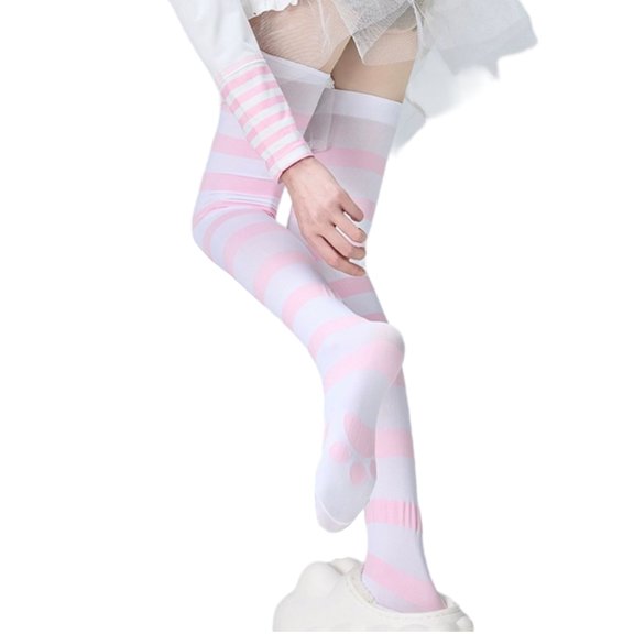 Fashionable Subcultural Cats Claw Print Thigh High Socks for Women Slimming Striped Over the Knee Long Stockings