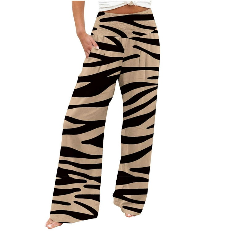 fartey Women's Wide Leg Pants Elastic High Waist Zebra Print