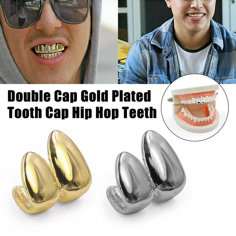 Gold Tooth Cap,1Pcs Gold/Silver Plated Double Tooth Cap Double Top