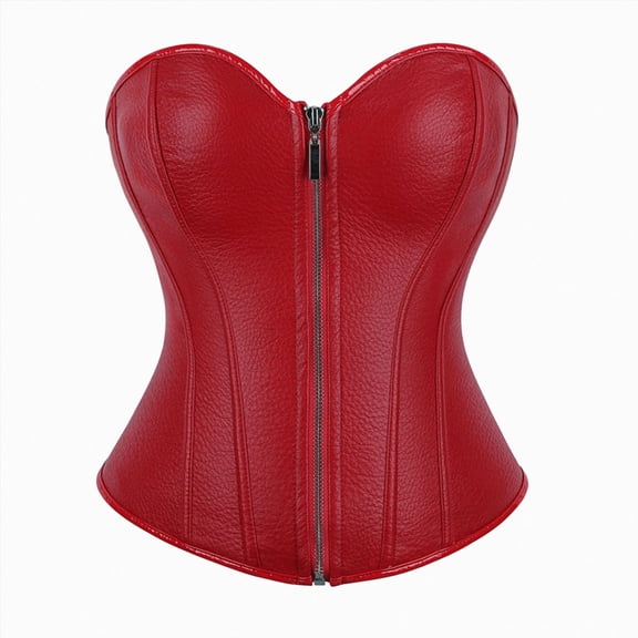 mgoYE Corsets for Women Leather Corset Top Zipper Halloween Top Party|Red S