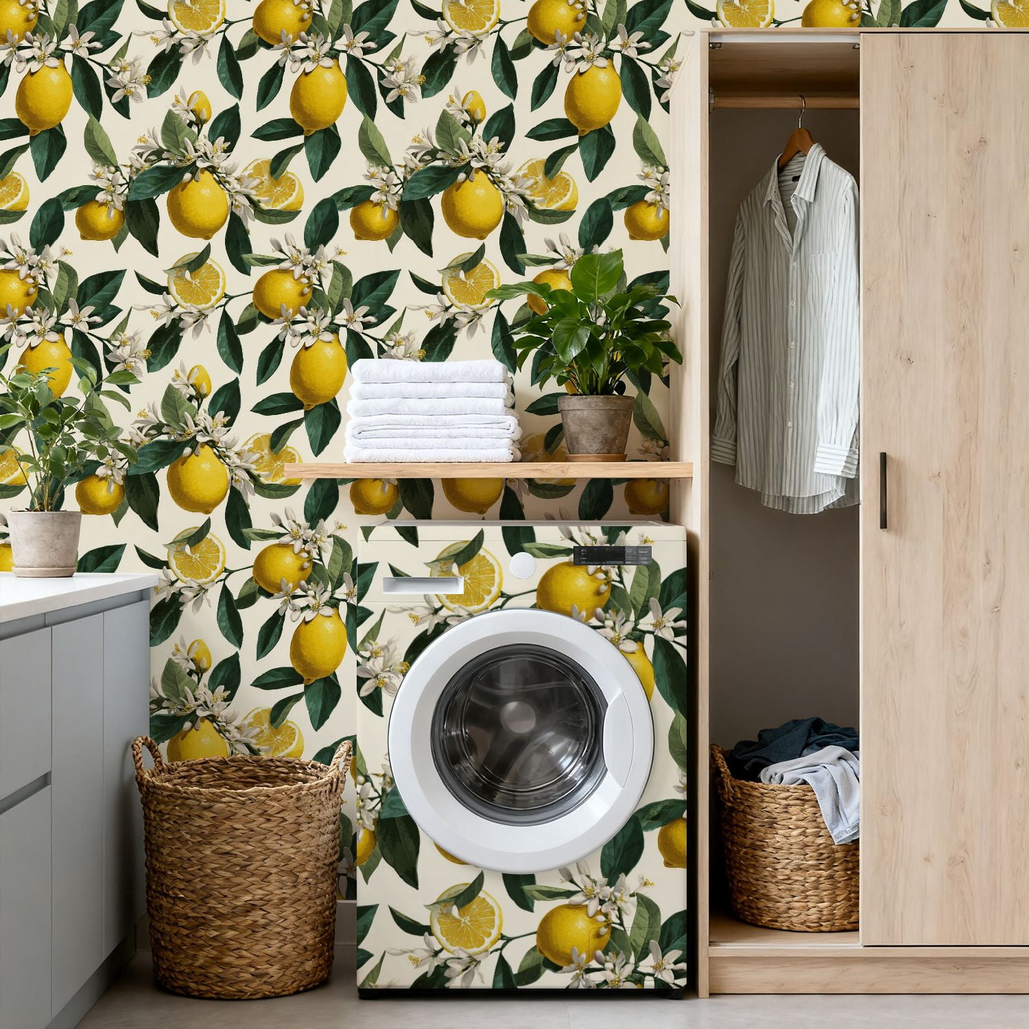 Peel and Stick Wallpaper Summer lemon branch flowers 24in x 118in Contact Paper Removable Self Adhesive Wall Mural Wall Decor for Bedroom Kitchen Cabinets
