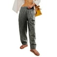 thumbnail image 4 of Womens Pajama Pants Casual Plaid Wide Leg Lounge Pants For Women Comfy Thin Summer Pants Black S, 4 of 9