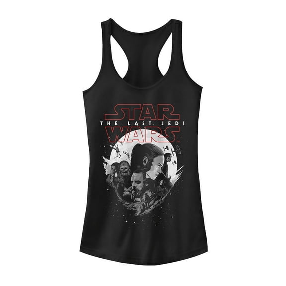 Junior's Star Wars The Last Jedi Group Planet Logo  Racerback Tank Top Black X Large