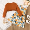 thumbnail image 2 of PatPat Floral Girl Dress Toddler Girl Clothes 2pcs Kid Sleeveless Dress and Long Sleeve Ruffled Cardigan Outfits Set, Yellow Brown, 3 Years, 2 of 5