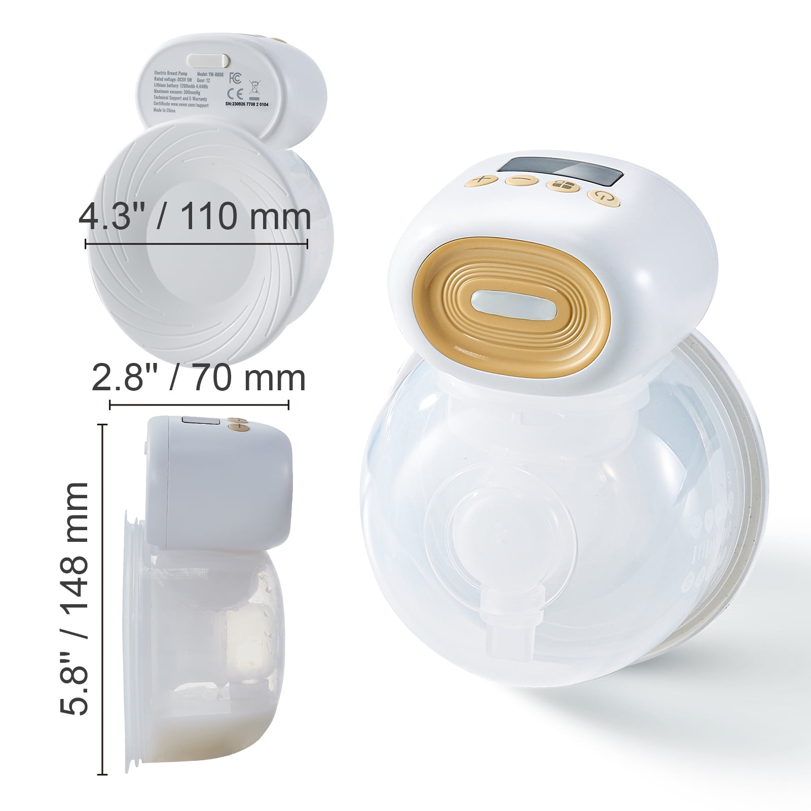 KFFKFF Breast Pump Pro Hands-Free, Wearable & Wireless Electric Pump, 4 Modes & 12 Levels Portable Breastfeeding Pump, 300mmHg Strong Suction, Smart Display, 24mm Insert/28mm Flange, Ultra-Quiet