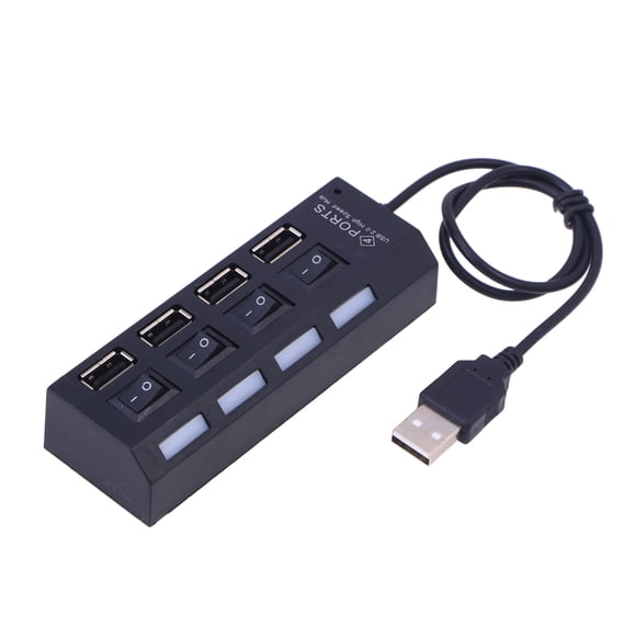 BRIGHTFUFU Portátil USB HUB 4 puertos USB 2.0 Datos de alta velocidad Hub Divisor USB para Windows XP / VISTA 7 8 10 PC portátil PC Ordenador (negro)