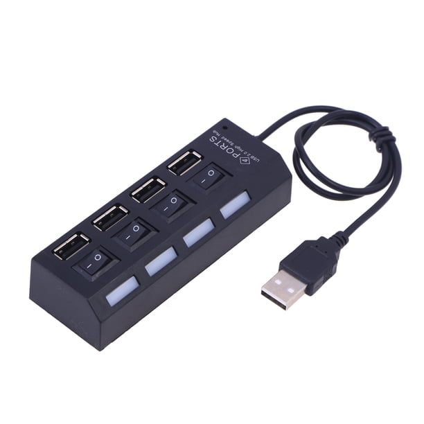 Portátil USB HUB 4 puertos USB 2.0 Datos de alta velocidad Hub Divisor USB para Windows XP / VISTA 7 8 10 PC portátil PC Ordenador (negro)