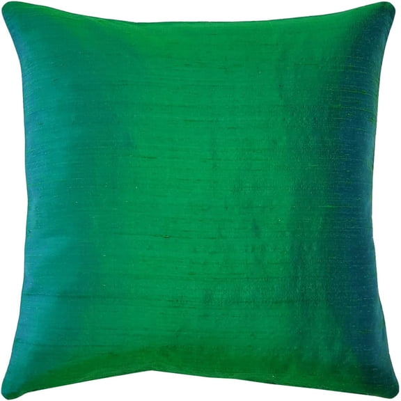 Sankara 100% Natural Dupioni Pure Silk Decorative Throw Pillow with Insert Included, Emerald Green, 16 x 16 (12+ Colors)