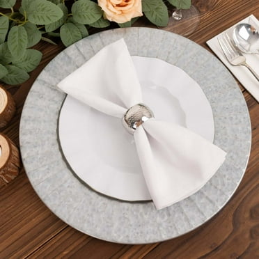 Efavormart 4 Pack 13" Round Silver Galvanized Metal Charger Plates Ruffled Rim Dinner Charger Plates For Weddings Events