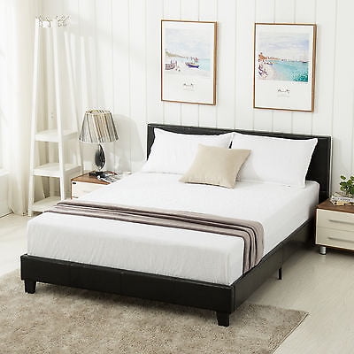 Bed Frame Mecor Slats Upholstered, Black Leather Queen Bed Set
