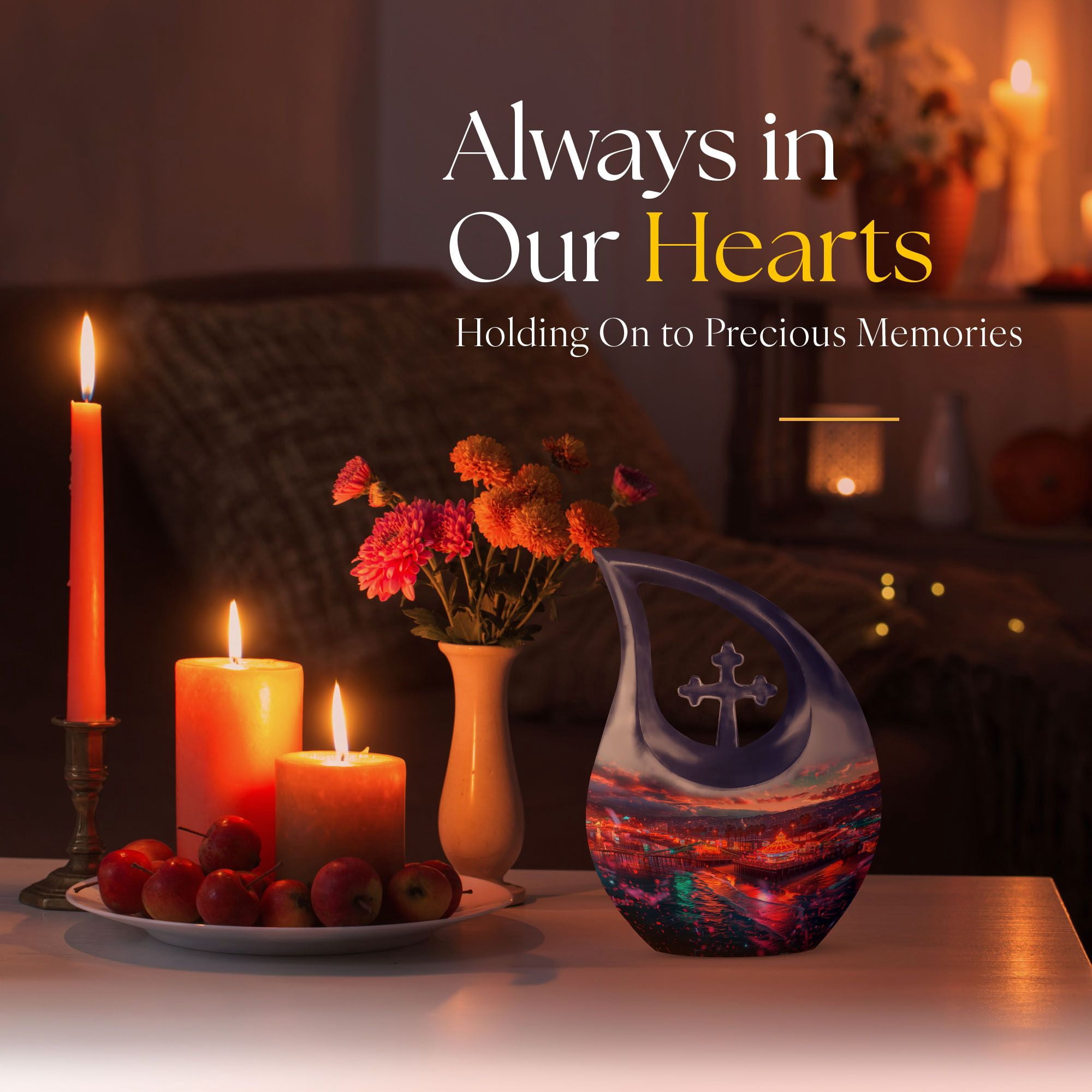 MUKTIVE Carousel Memorial Burial Urns for Human Ashes Adult Grandfather & Grandmother, Beach Cremation Funeral Urn for Adult Men & Women, (1 Large 10 ", 4 Keepsake 3 ") Combo Sets Urn for Human