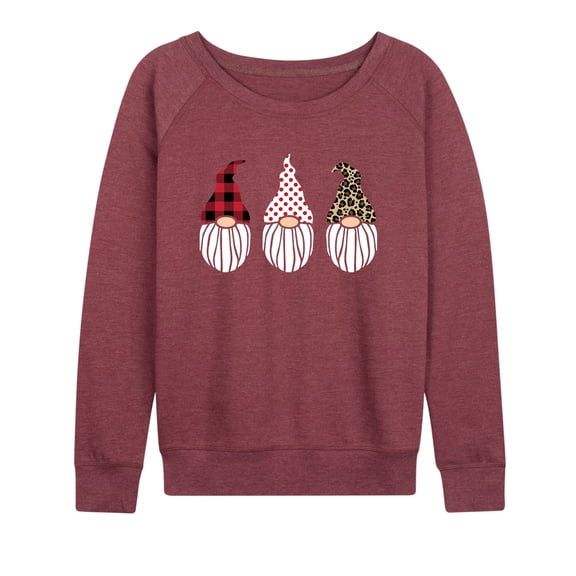 Instant Message - Plaid Leopard Print Gnomes - Women's French Terry Long Sleeve Pullover