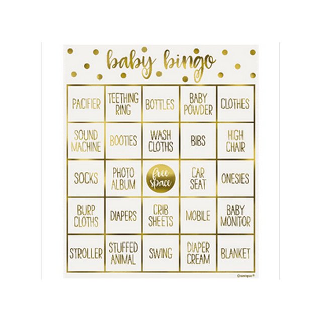 Unique Party - Set de Bingos Hello Baby (Dorado, Blanco)