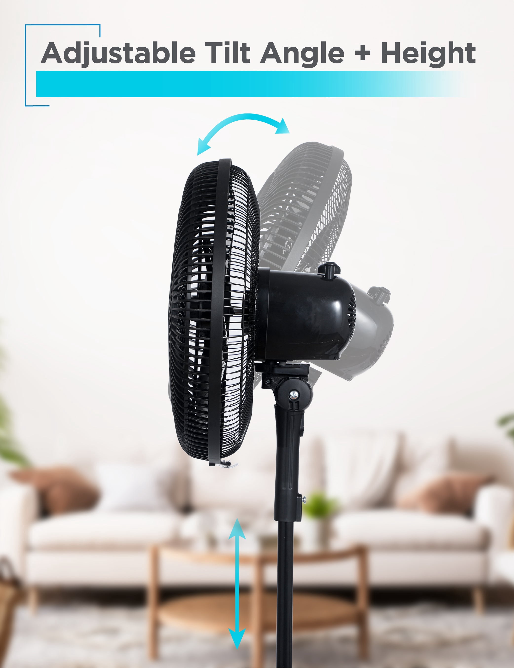 BLACK+DECKER 16-Inch Pedestal Fan, BFP16MXB, Oscillating Fan for Home and Office, Standing Fan with 3 Speed Settings, Height Adjustable with Adjustable Head Tilt, Black