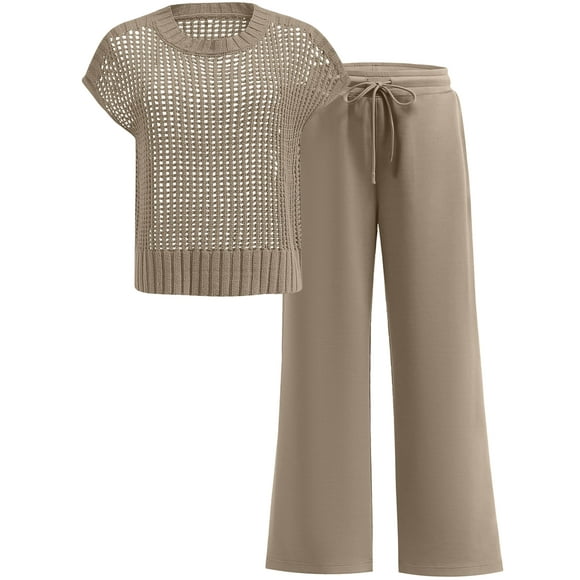 Outfit ANRABESS, suéter para mujer, pantalones anchos, color marrón claro