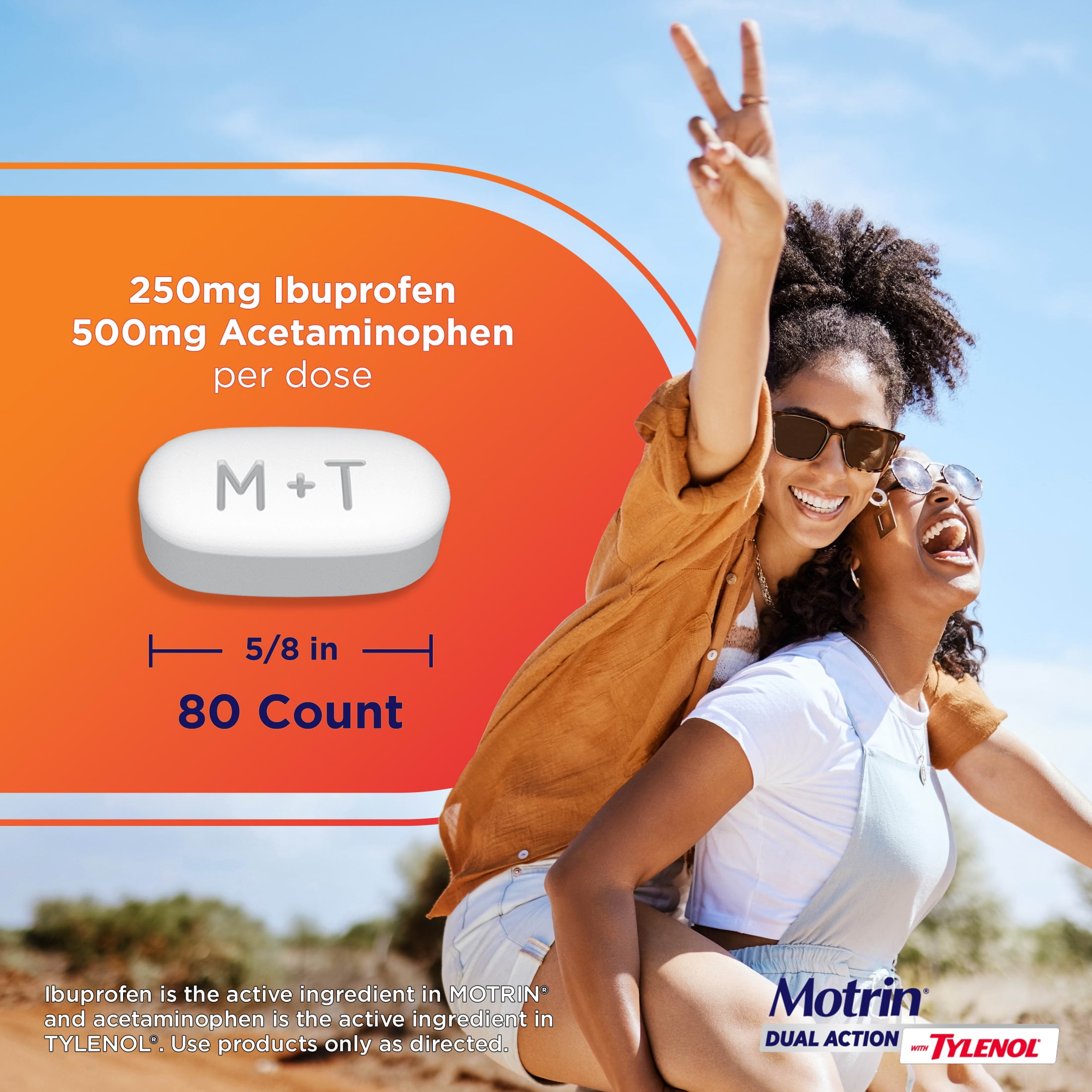 Motrin Dual Action with Tylenol, Ibuprofen & Acetaminophen, 80 Count