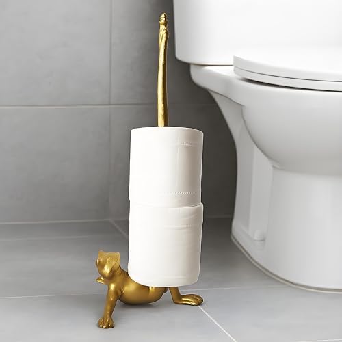 TAVENE Frog Paper Towel Holder 16.5'' Cast Iron Paper Towel Holder Funny Toilet Paper Holder for The Floor or Counter in The Kitchen or Bathroom Bronze Rustic,Frog Gold,Frog