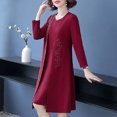 thumbnail image 3 of Quixlent 2 Pcs/Set Women Coat Dress Set Long Sleeve Flower Embroidered Mid Length Coat Sleeveless Solid Color V Neck Knee Length Dress Formal Elegant Style Lady Dress Coat Set, 3 of 7