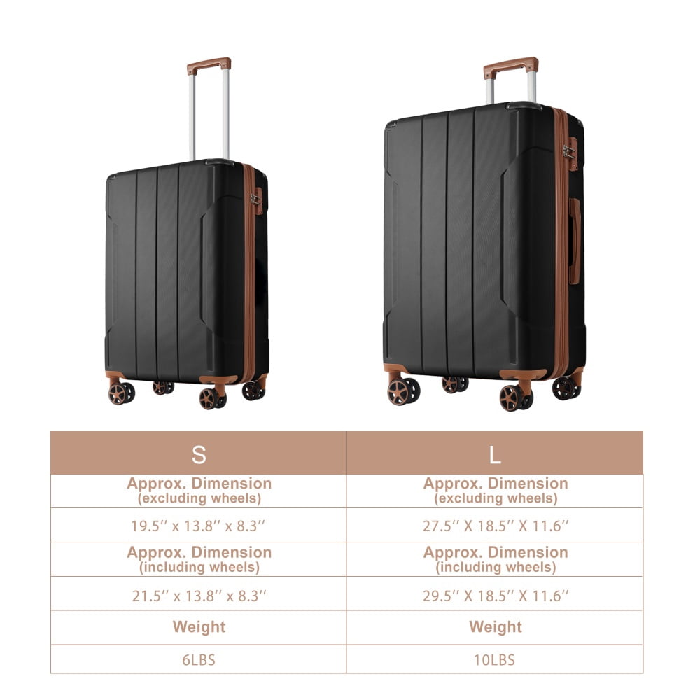 Yougu Luggage Sets 2 Piece(20,28 inch) ABS Hard Suitcase With Wheels And TSA Lock Travel Set,Black Brown