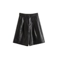 thumbnail image 3 of Women High Waist Faux Leather Booty Shorts Wide Leg Loose PU Leather Bermuda Casual Shorts with Pockets, 3 of 6