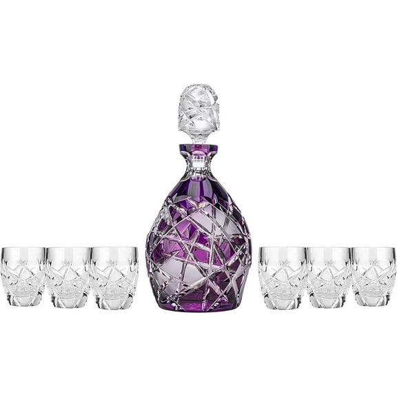 Aurum Crystal AU28047, Luxury Bottle and 6 Shot Glasses Set, Mars Collection Bottle and Six 1-1/2 Oz Vodka Cordial Glasses
