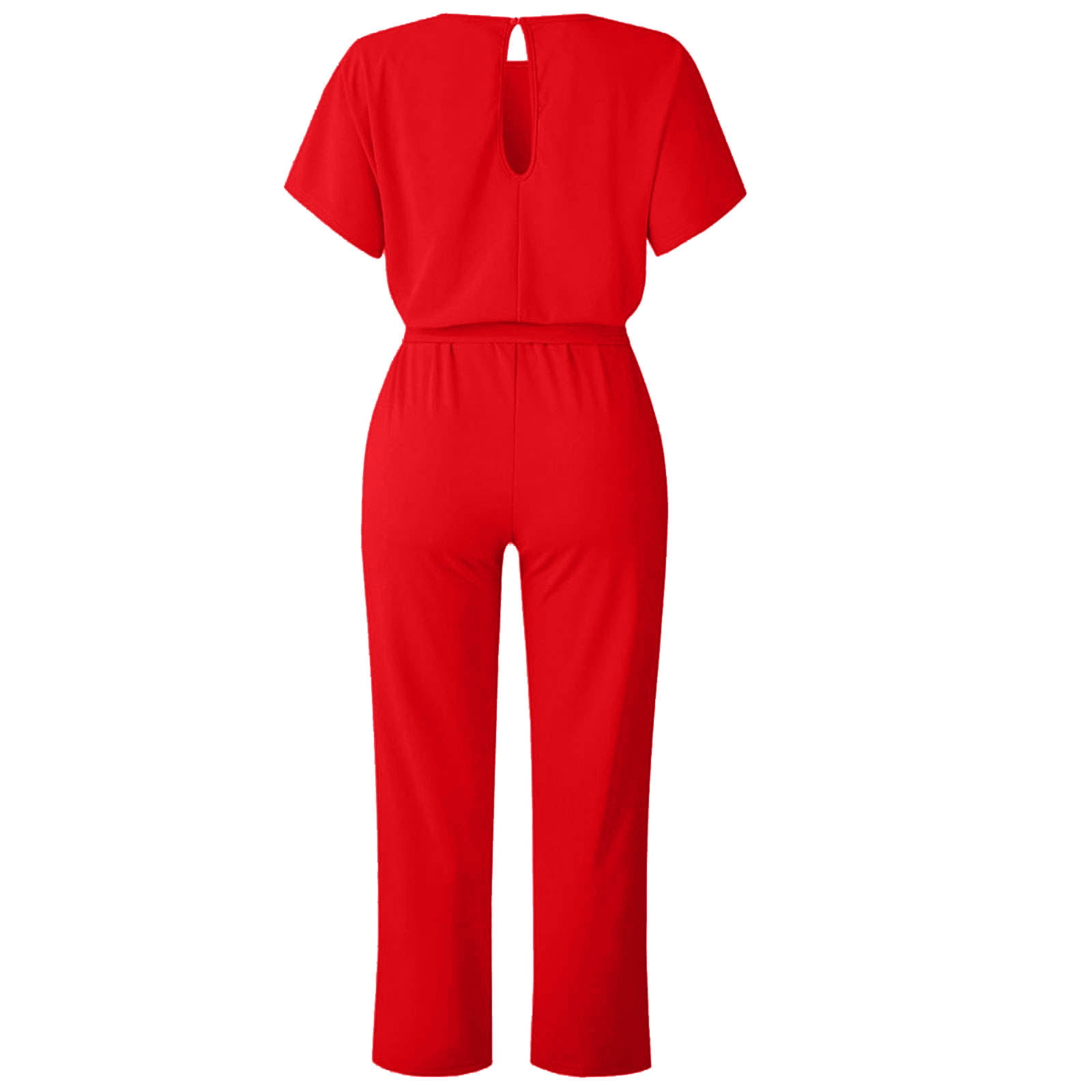 Levmjia Womens Jumpsuits Plus Size Clearance Rounk Neck Solid