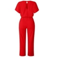 thumbnail image 5 of XWSHYW Womens One Piece Jumpsuit Outfit Clearance Jumpsuit Fashion Womens Rounk Neck Solid Summer Bandag Short Sleeve Pants Jumpsuit Red XL, 5 of 5