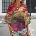 thumbnail image 3 of Abstract Swirling Paint Colorscape Women's V-Neck Blouse With 3/4 Ruffled Bell Sleeves Casual Top Ladies Blouses, 3 of 7