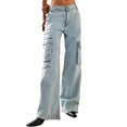 thumbnail image 3 of Siilsaa Women Jeans Wide Leg Women's Cargo Jeans Low Rise Baggy Wide Leg Boyfriend Jeans Vintage Straight Leg Cargo Pants Streetwear Blue,M, 3 of 6